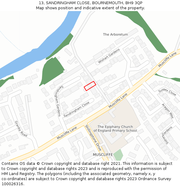 13, SANDRINGHAM CLOSE, BOURNEMOUTH, BH9 3QP: Location map and indicative extent of plot
