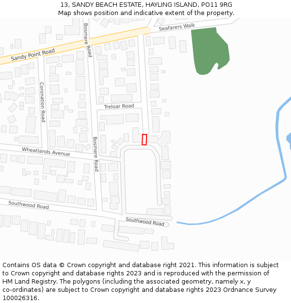 13, SANDY BEACH ESTATE, HAYLING ISLAND, PO11 9RG: Location map and indicative extent of plot