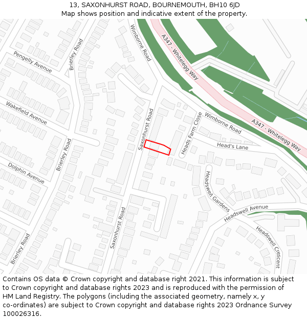 13, SAXONHURST ROAD, BOURNEMOUTH, BH10 6JD: Location map and indicative extent of plot