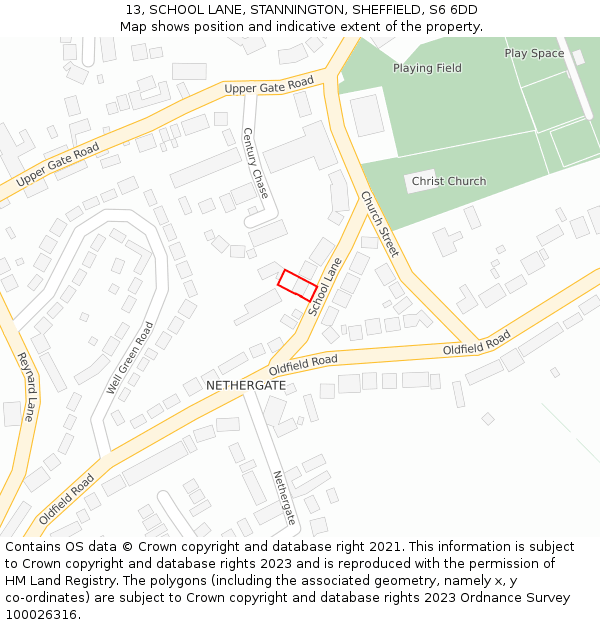 13, SCHOOL LANE, STANNINGTON, SHEFFIELD, S6 6DD: Location map and indicative extent of plot