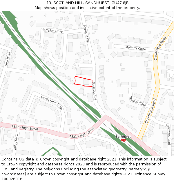 13, SCOTLAND HILL, SANDHURST, GU47 8JR: Location map and indicative extent of plot