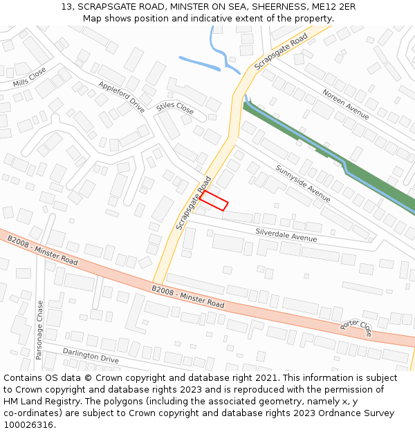 13, SCRAPSGATE ROAD, MINSTER ON SEA, SHEERNESS, ME12 2ER: Location map and indicative extent of plot