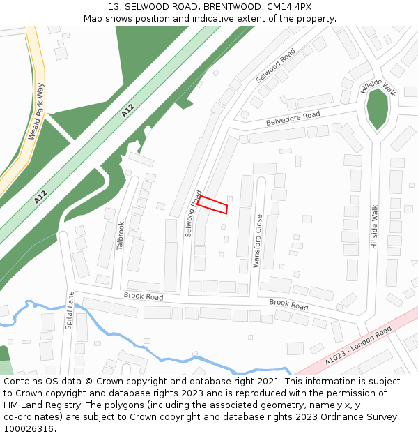 13, SELWOOD ROAD, BRENTWOOD, CM14 4PX: Location map and indicative extent of plot