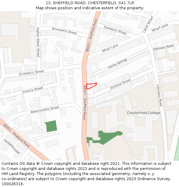 13, SHEFFIELD ROAD, CHESTERFIELD, S41 7LR: Location map and indicative extent of plot