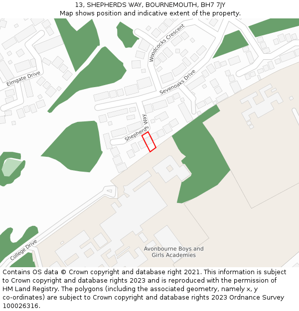 13, SHEPHERDS WAY, BOURNEMOUTH, BH7 7JY: Location map and indicative extent of plot