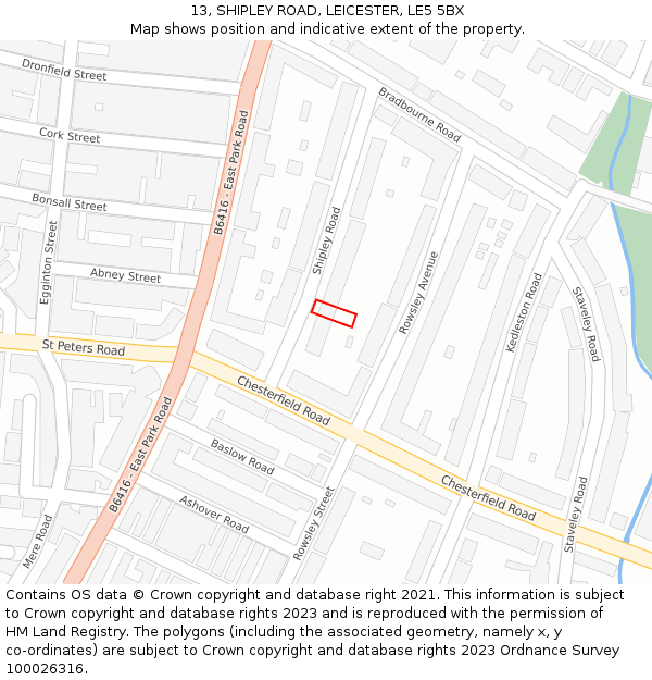 13, SHIPLEY ROAD, LEICESTER, LE5 5BX: Location map and indicative extent of plot