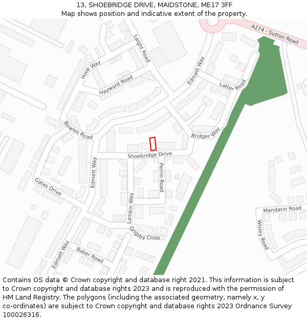 13, SHOEBRIDGE DRIVE, MAIDSTONE, ME17 3FF: Location map and indicative extent of plot