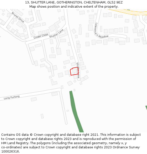 13, SHUTTER LANE, GOTHERINGTON, CHELTENHAM, GL52 9EZ: Location map and indicative extent of plot
