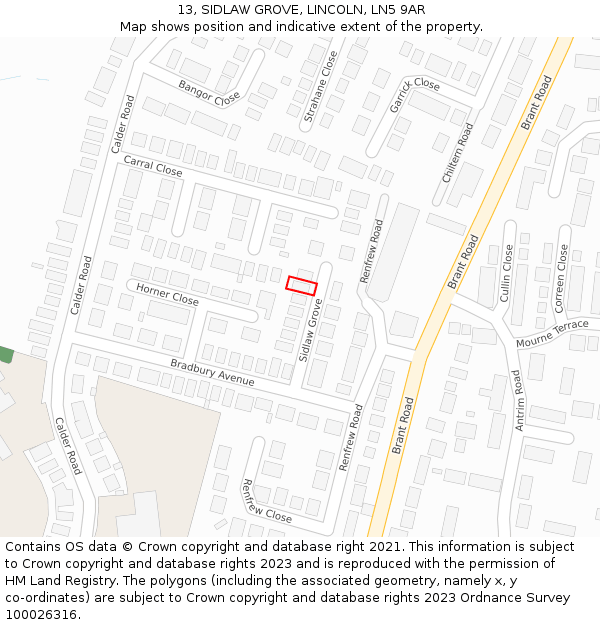 13, SIDLAW GROVE, LINCOLN, LN5 9AR: Location map and indicative extent of plot