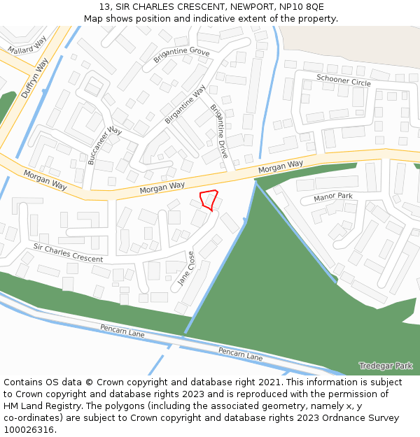 13, SIR CHARLES CRESCENT, NEWPORT, NP10 8QE: Location map and indicative extent of plot