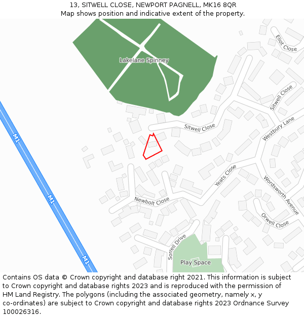 13, SITWELL CLOSE, NEWPORT PAGNELL, MK16 8QR: Location map and indicative extent of plot