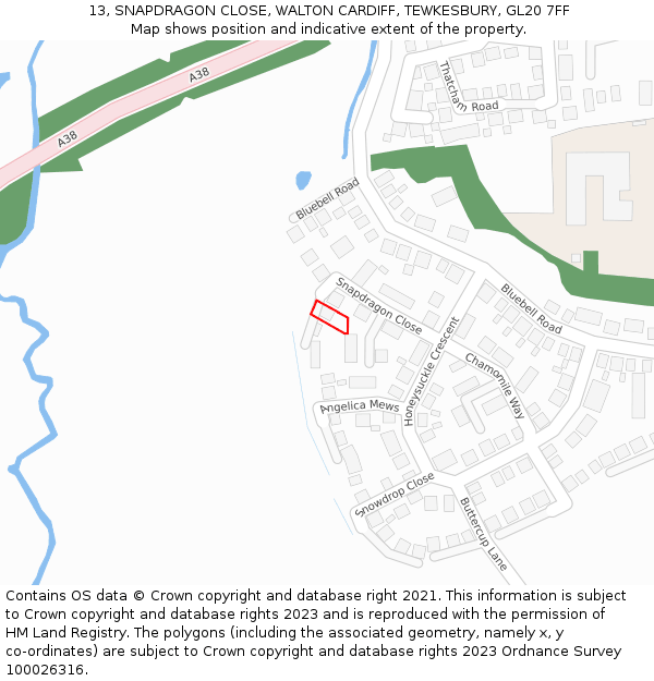 13, SNAPDRAGON CLOSE, WALTON CARDIFF, TEWKESBURY, GL20 7FF: Location map and indicative extent of plot