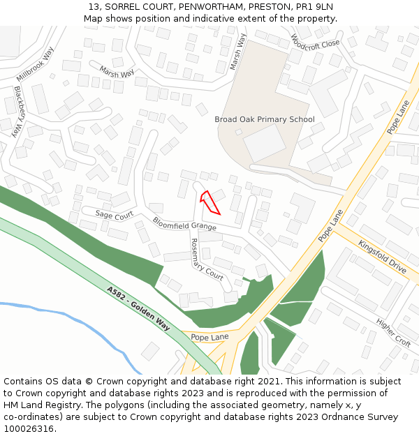 13, SORREL COURT, PENWORTHAM, PRESTON, PR1 9LN: Location map and indicative extent of plot