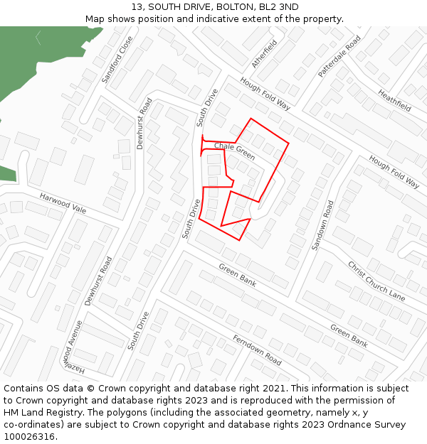 13, SOUTH DRIVE, BOLTON, BL2 3ND: Location map and indicative extent of plot