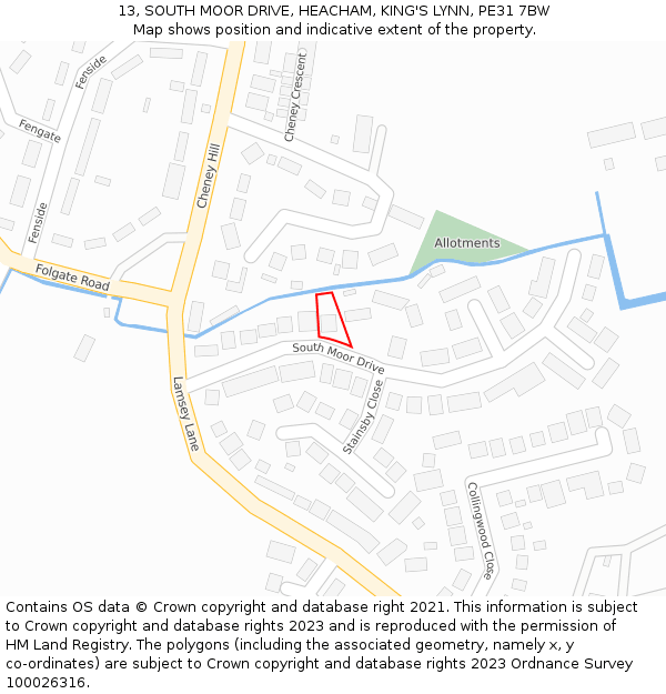 13, SOUTH MOOR DRIVE, HEACHAM, KING'S LYNN, PE31 7BW: Location map and indicative extent of plot