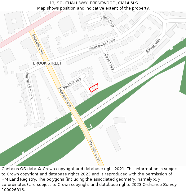 13, SOUTHALL WAY, BRENTWOOD, CM14 5LS: Location map and indicative extent of plot