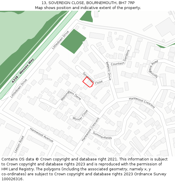 13, SOVEREIGN CLOSE, BOURNEMOUTH, BH7 7RP: Location map and indicative extent of plot