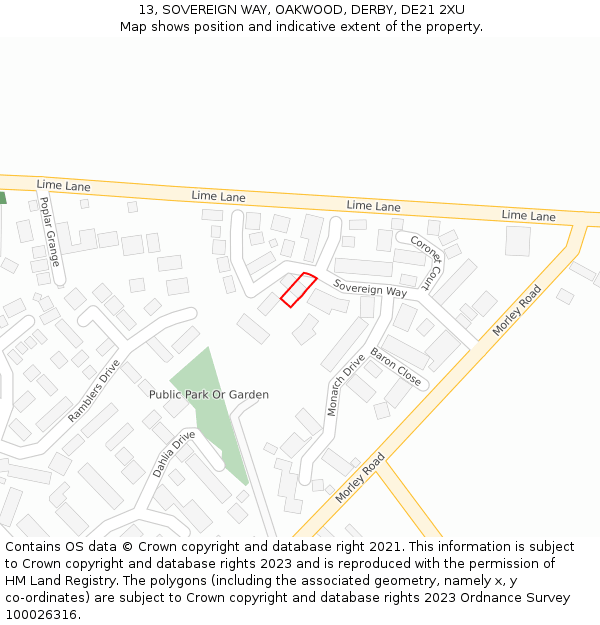 13, SOVEREIGN WAY, OAKWOOD, DERBY, DE21 2XU: Location map and indicative extent of plot