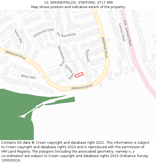 13, SPINNEYFIELDS, STAFFORD, ST17 4RR: Location map and indicative extent of plot