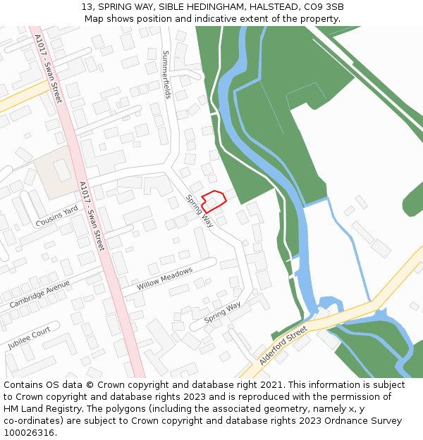 13, SPRING WAY, SIBLE HEDINGHAM, HALSTEAD, CO9 3SB: Location map and indicative extent of plot