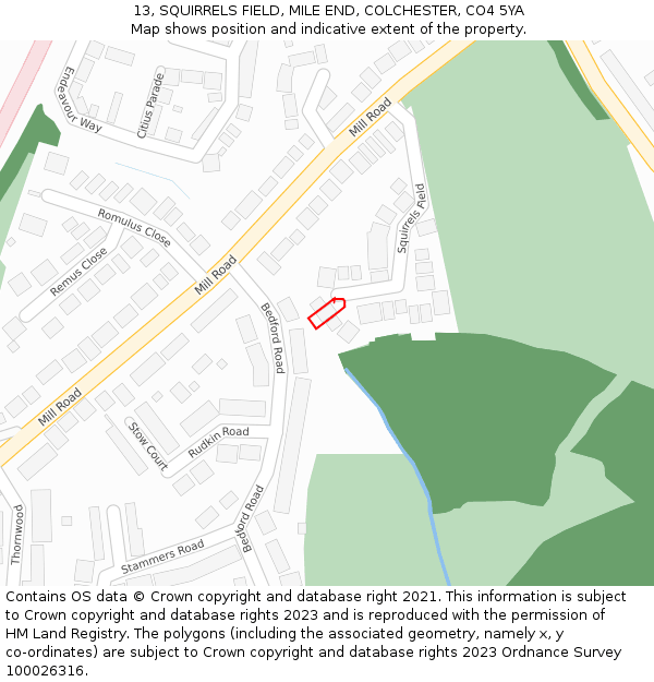 13, SQUIRRELS FIELD, MILE END, COLCHESTER, CO4 5YA: Location map and indicative extent of plot