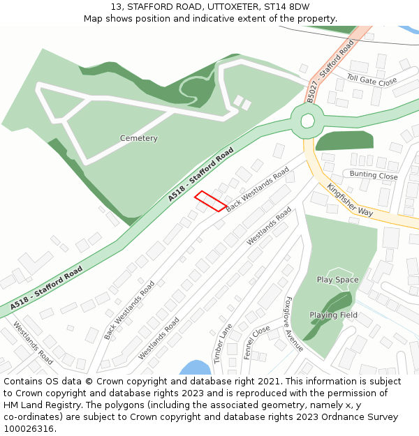 13, STAFFORD ROAD, UTTOXETER, ST14 8DW: Location map and indicative extent of plot