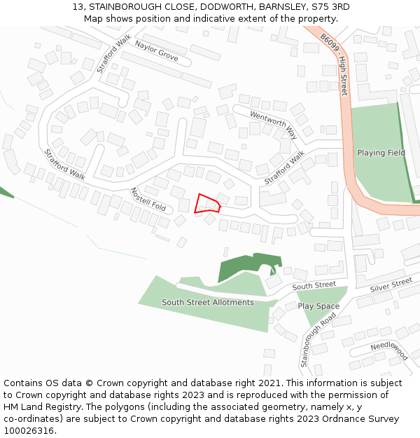 13, STAINBOROUGH CLOSE, DODWORTH, BARNSLEY, S75 3RD: Location map and indicative extent of plot