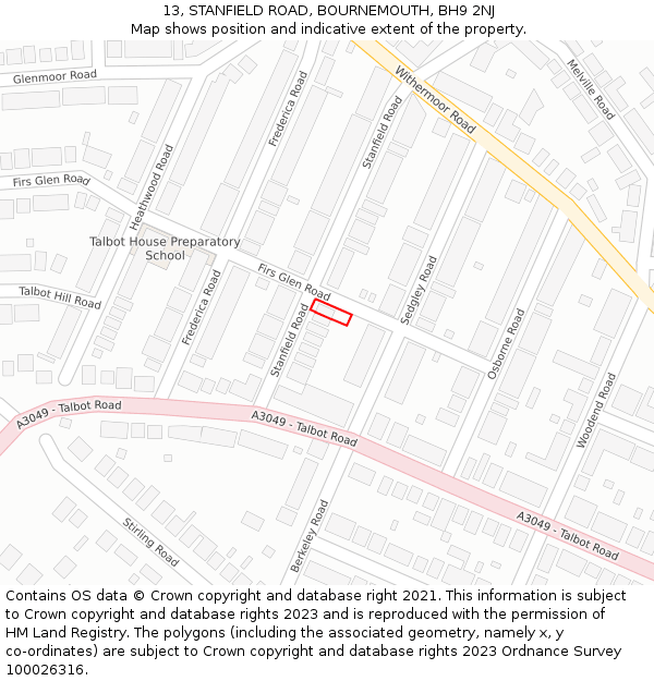 13, STANFIELD ROAD, BOURNEMOUTH, BH9 2NJ: Location map and indicative extent of plot
