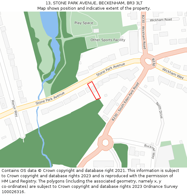 13, STONE PARK AVENUE, BECKENHAM, BR3 3LT: Location map and indicative extent of plot