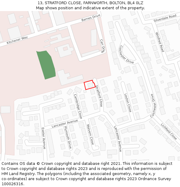 13, STRATFORD CLOSE, FARNWORTH, BOLTON, BL4 0LZ: Location map and indicative extent of plot