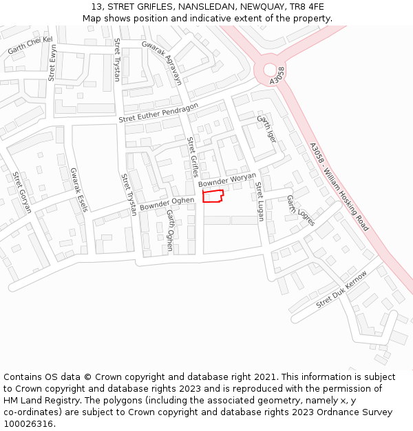 13, STRET GRIFLES, NANSLEDAN, NEWQUAY, TR8 4FE: Location map and indicative extent of plot