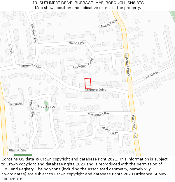 13, SUTHMERE DRIVE, BURBAGE, MARLBOROUGH, SN8 3TG: Location map and indicative extent of plot