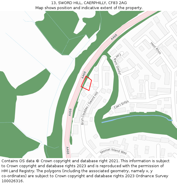 13, SWORD HILL, CAERPHILLY, CF83 2AG: Location map and indicative extent of plot