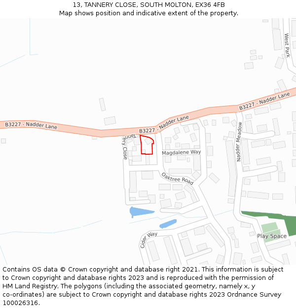 13, TANNERY CLOSE, SOUTH MOLTON, EX36 4FB: Location map and indicative extent of plot