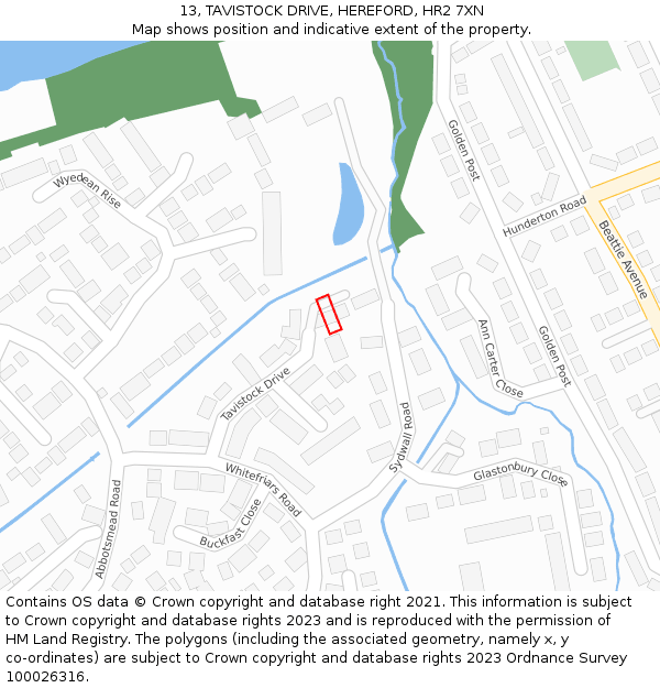 13, TAVISTOCK DRIVE, HEREFORD, HR2 7XN: Location map and indicative extent of plot