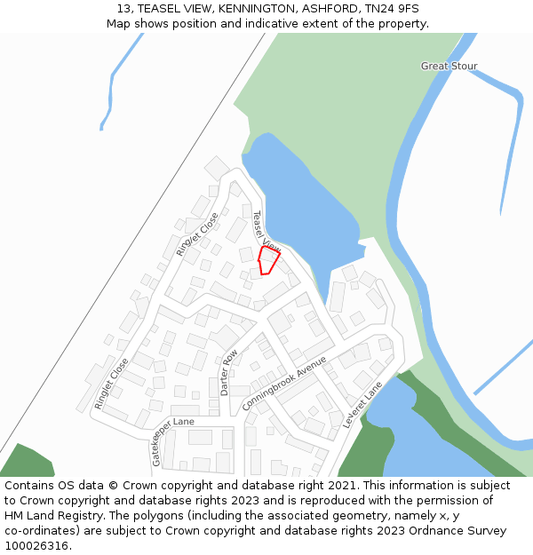 13, TEASEL VIEW, KENNINGTON, ASHFORD, TN24 9FS: Location map and indicative extent of plot