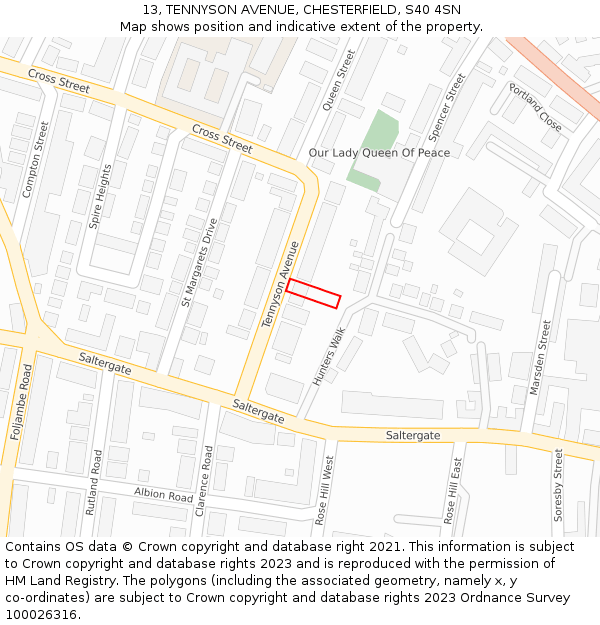 13, TENNYSON AVENUE, CHESTERFIELD, S40 4SN: Location map and indicative extent of plot