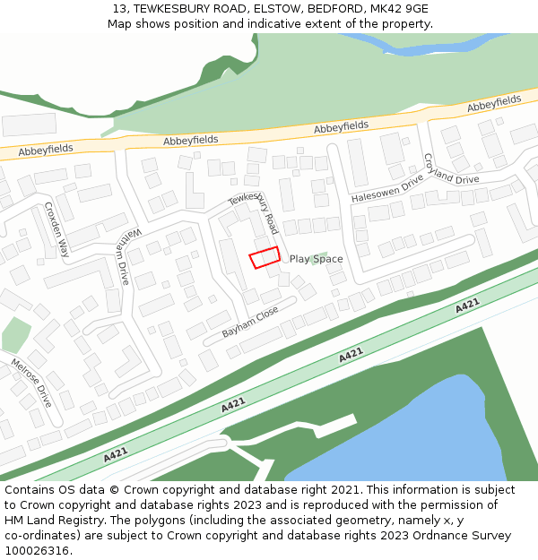13, TEWKESBURY ROAD, ELSTOW, BEDFORD, MK42 9GE: Location map and indicative extent of plot