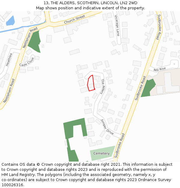 13, THE ALDERS, SCOTHERN, LINCOLN, LN2 2WD: Location map and indicative extent of plot