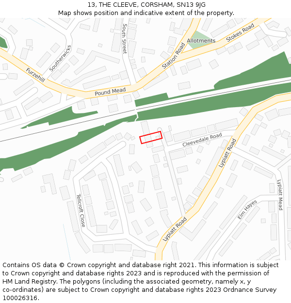 13, THE CLEEVE, CORSHAM, SN13 9JG: Location map and indicative extent of plot