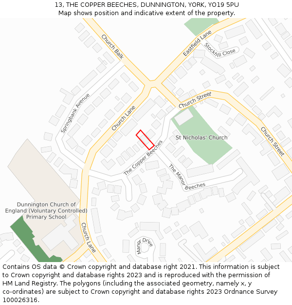13, THE COPPER BEECHES, DUNNINGTON, YORK, YO19 5PU: Location map and indicative extent of plot