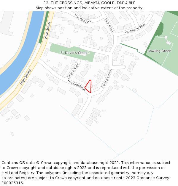 13, THE CROSSINGS, AIRMYN, GOOLE, DN14 8LE: Location map and indicative extent of plot