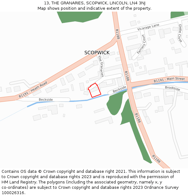 13, THE GRANARIES, SCOPWICK, LINCOLN, LN4 3NJ: Location map and indicative extent of plot
