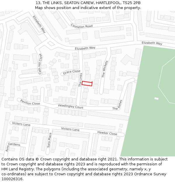13, THE LINKS, SEATON CAREW, HARTLEPOOL, TS25 2PB: Location map and indicative extent of plot