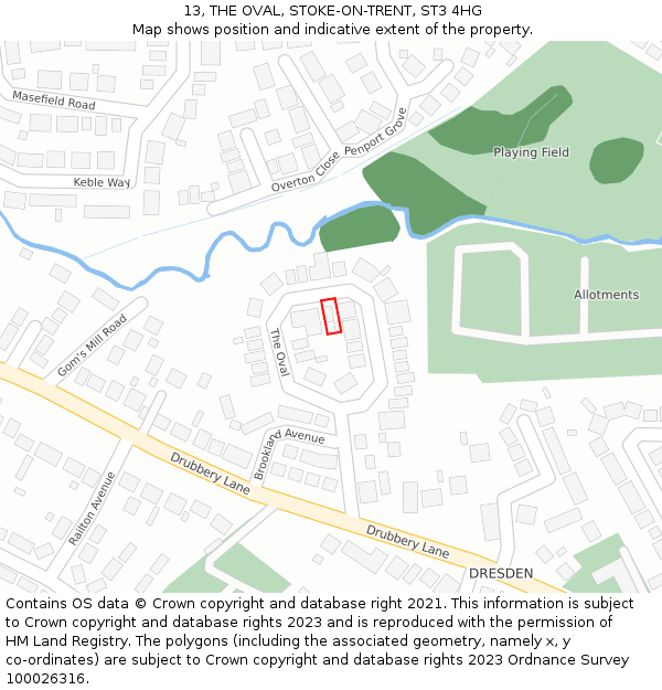 13, THE OVAL, STOKE-ON-TRENT, ST3 4HG: Location map and indicative extent of plot