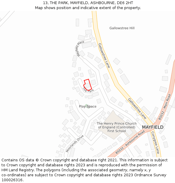 13, THE PARK, MAYFIELD, ASHBOURNE, DE6 2HT: Location map and indicative extent of plot