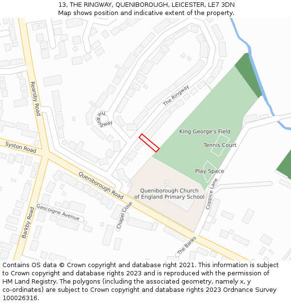 13, THE RINGWAY, QUENIBOROUGH, LEICESTER, LE7 3DN: Location map and indicative extent of plot