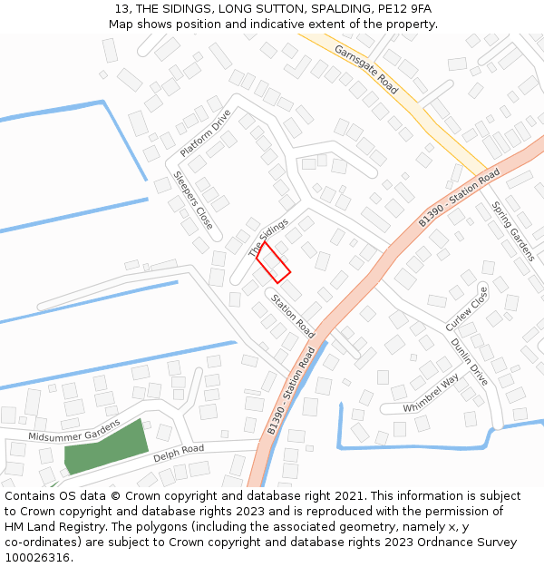 13, THE SIDINGS, LONG SUTTON, SPALDING, PE12 9FA: Location map and indicative extent of plot