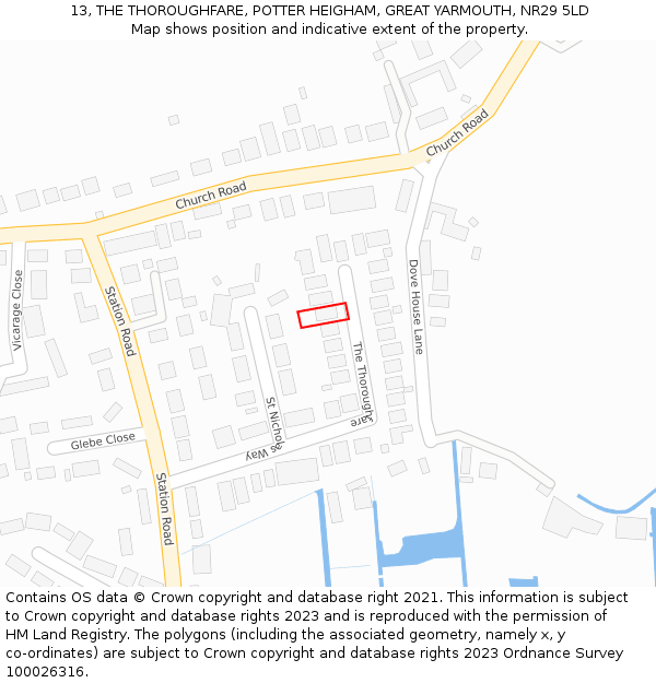 13, THE THOROUGHFARE, POTTER HEIGHAM, GREAT YARMOUTH, NR29 5LD: Location map and indicative extent of plot