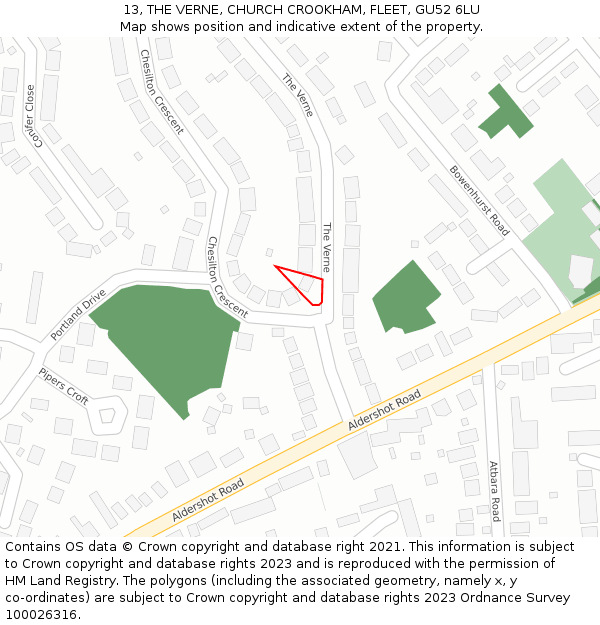 13, THE VERNE, CHURCH CROOKHAM, FLEET, GU52 6LU: Location map and indicative extent of plot